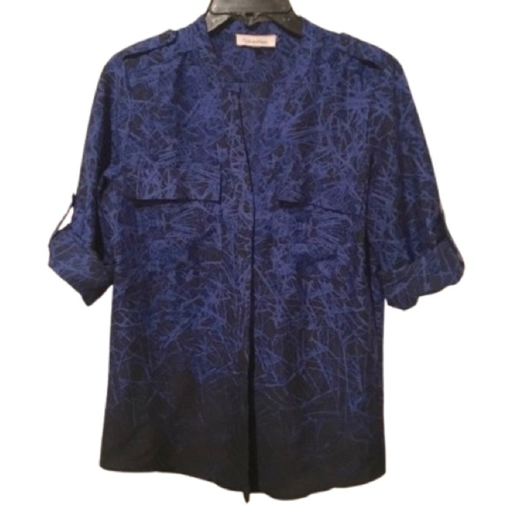 Calvin Klein Blue/Black Button-Front Top - Size XS